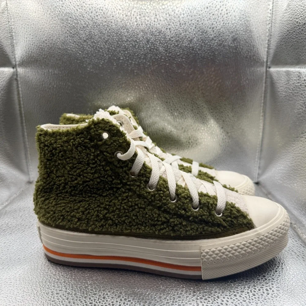Size 4 Converse Chuck Taylor All Star Green Kids High‎ Sherpa Sneakers 673198C
